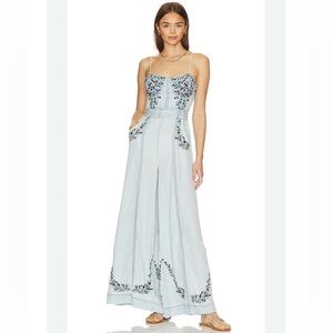 Brigitte Free People Blue Jumpsuit with Floral embroidery